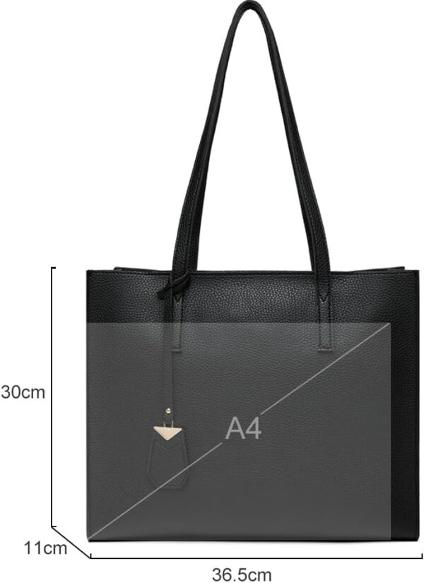 Women's Tote Bag Large Handbag Soft Leather Simple Shoulder Bag with Zipper for School Work Leisure (A-Black) - Image 2