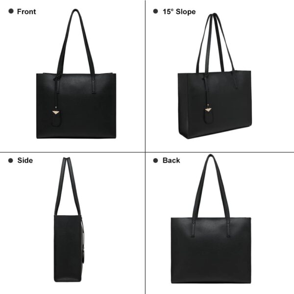 Women's Tote Bag Large Handbag Soft Leather Simple Shoulder Bag with Zipper for School Work Leisure (A-Black) - Image 6