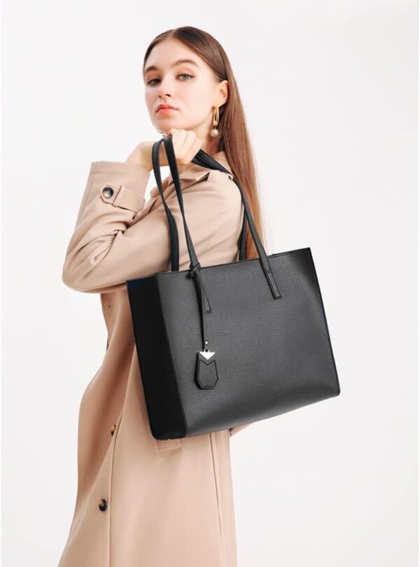 Women's Tote Bag Large Handbag Soft Leather Simple Shoulder Bag with Zipper for School Work Leisure (A-Black) - Image 7