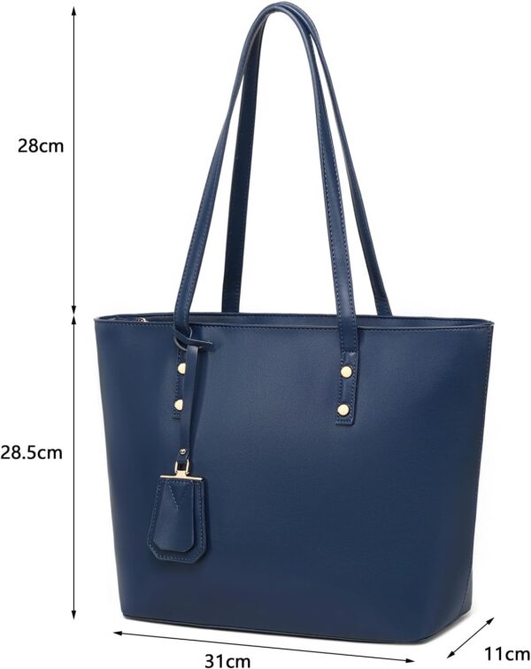 Women's Handbags Soft Faux Leather Large Tote Bags Large Capacity Ladies School Work Bags with Zip Blue - Image 4