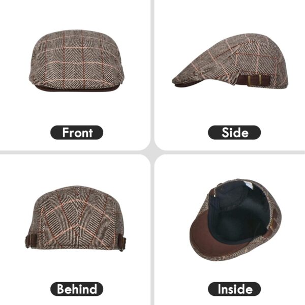 Mens Tweed Flat Cap Driving Hat Newsboy Cap - Adjustable Fashion Newsboy Irish Beret Hat, Spring Autumn Winter, 55-59CM - Image 3